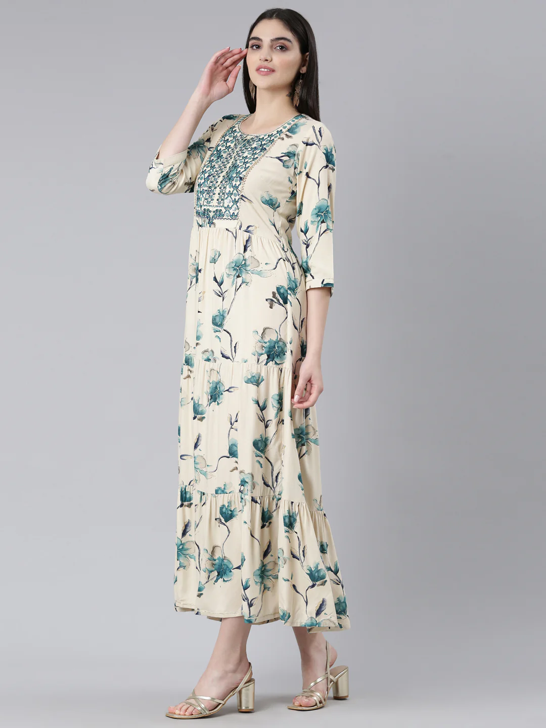 Neerus Blue Straight Casual Printed Dress - Image 2
