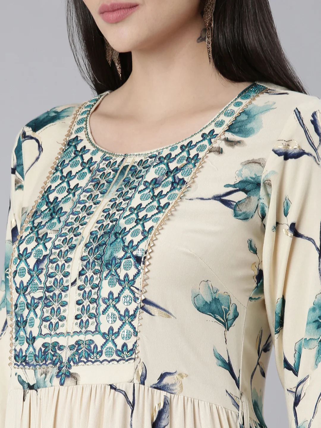 Neerus Blue Straight Casual Printed Dress - Image 4
