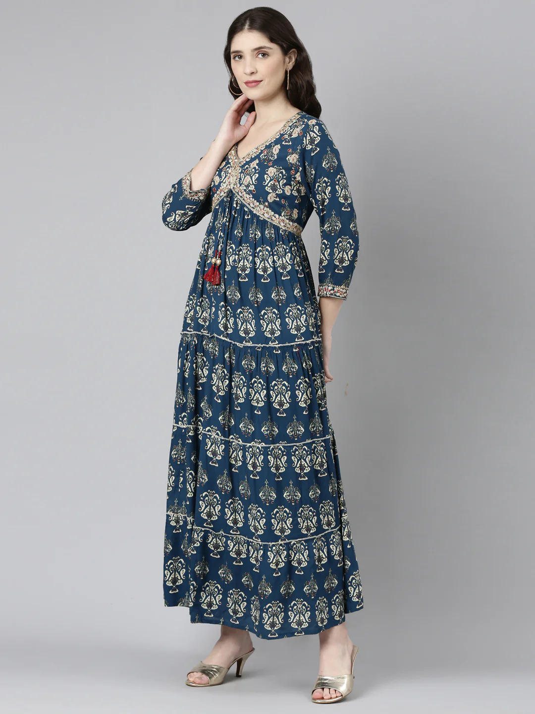 Neerus Blue Straight Casual Printed Gown - Image 2