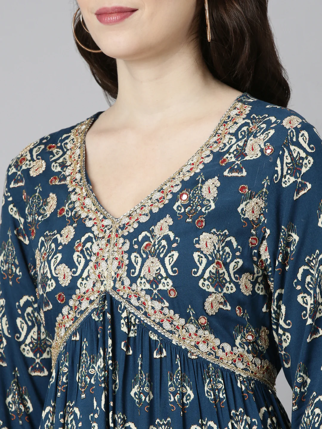 Neerus Blue Straight Casual Printed Gown - Image 4