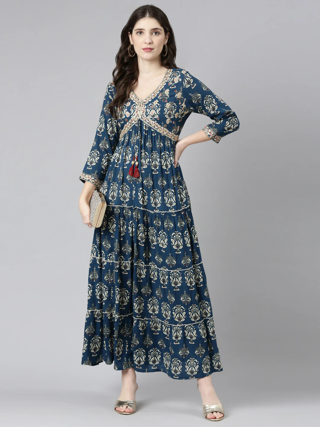 Neerus Blue Straight Casual Printed Gown - Image 5