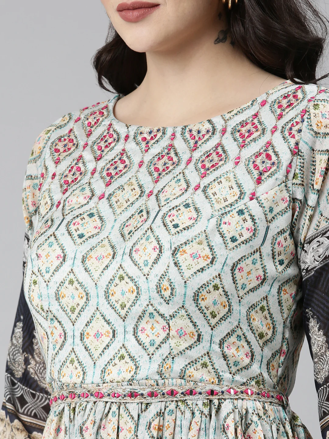 Neerus Blue Straight Casual Printed Dress - Image 4