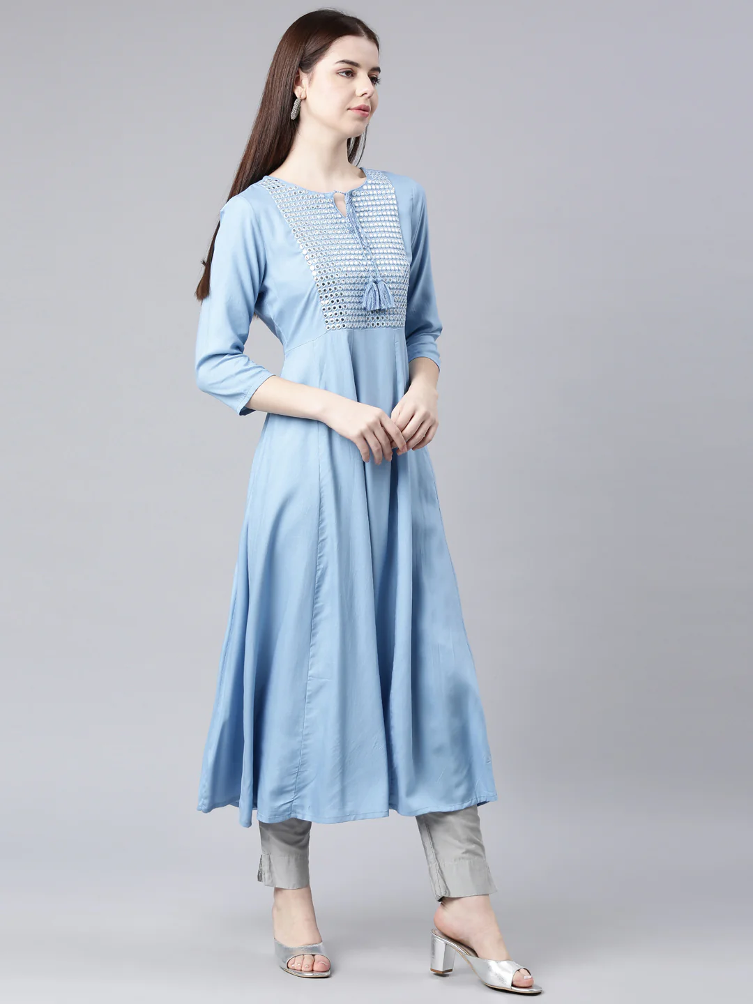 Neerus Blue Straight Casual Solid Anarkali Kurta - Image 3