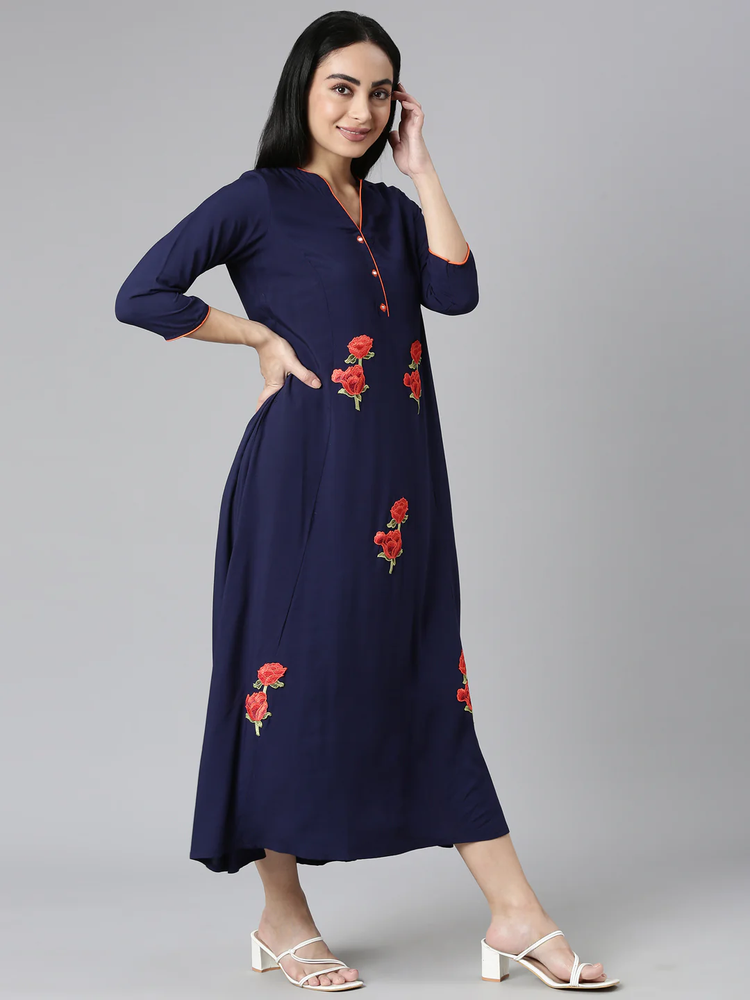 Neerus Blue Straight Casual Solid Straight Kurta - Image 2