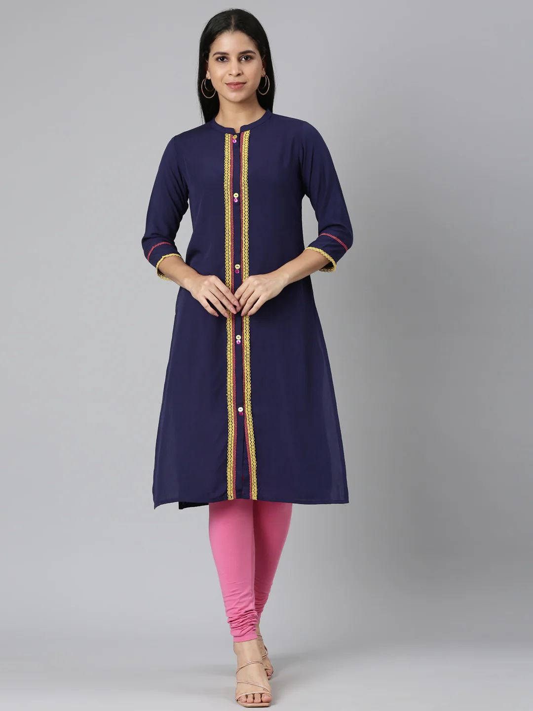 Neerus Blue Straight Casual Solid Straight Kurta