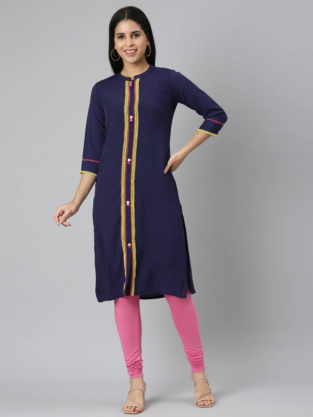 Neerus Blue Straight Casual Solid Straight Kurta - Image 5
