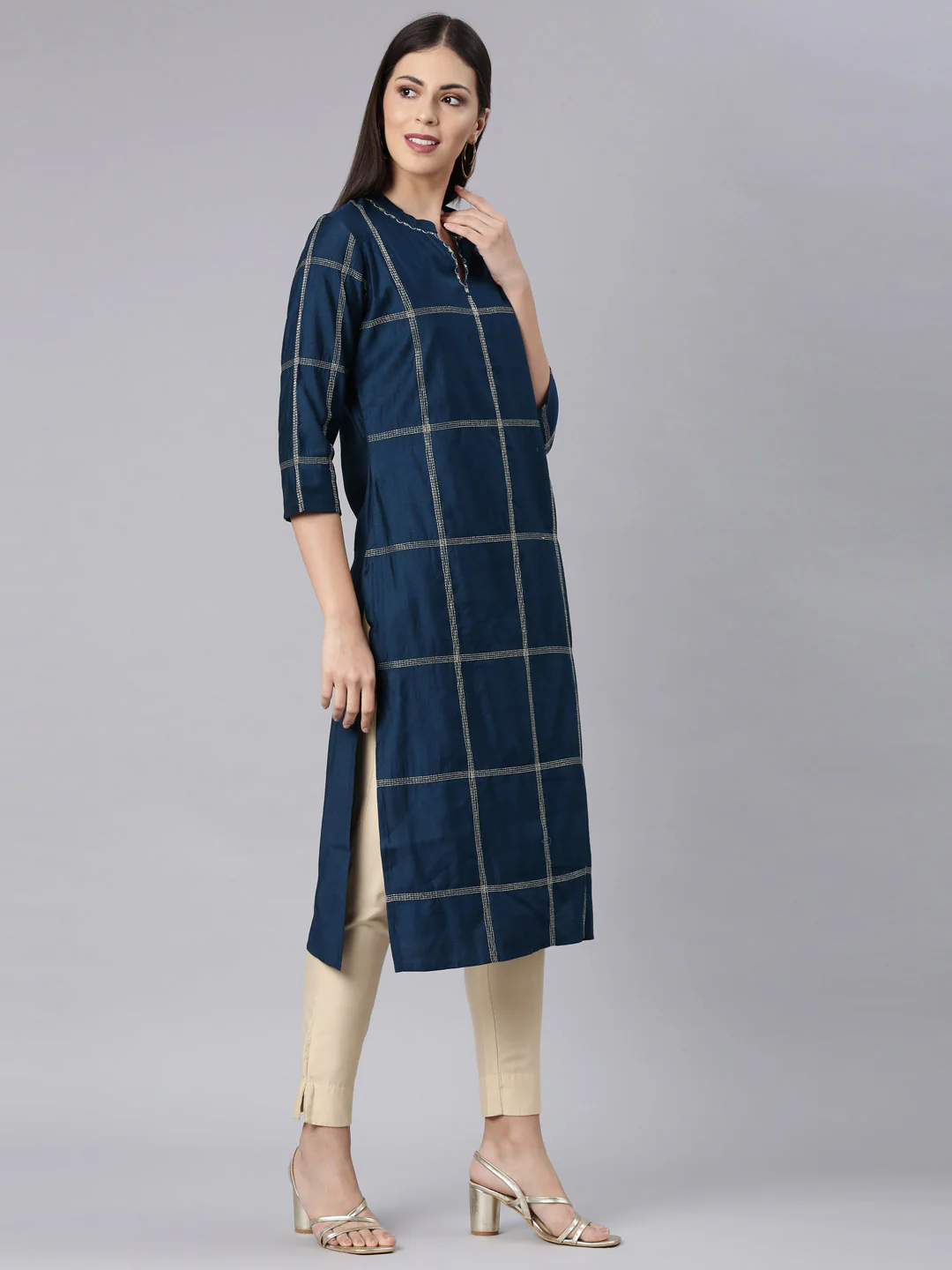 Neerus Blue Straight Casual Solid Straight Kurta - Image 3