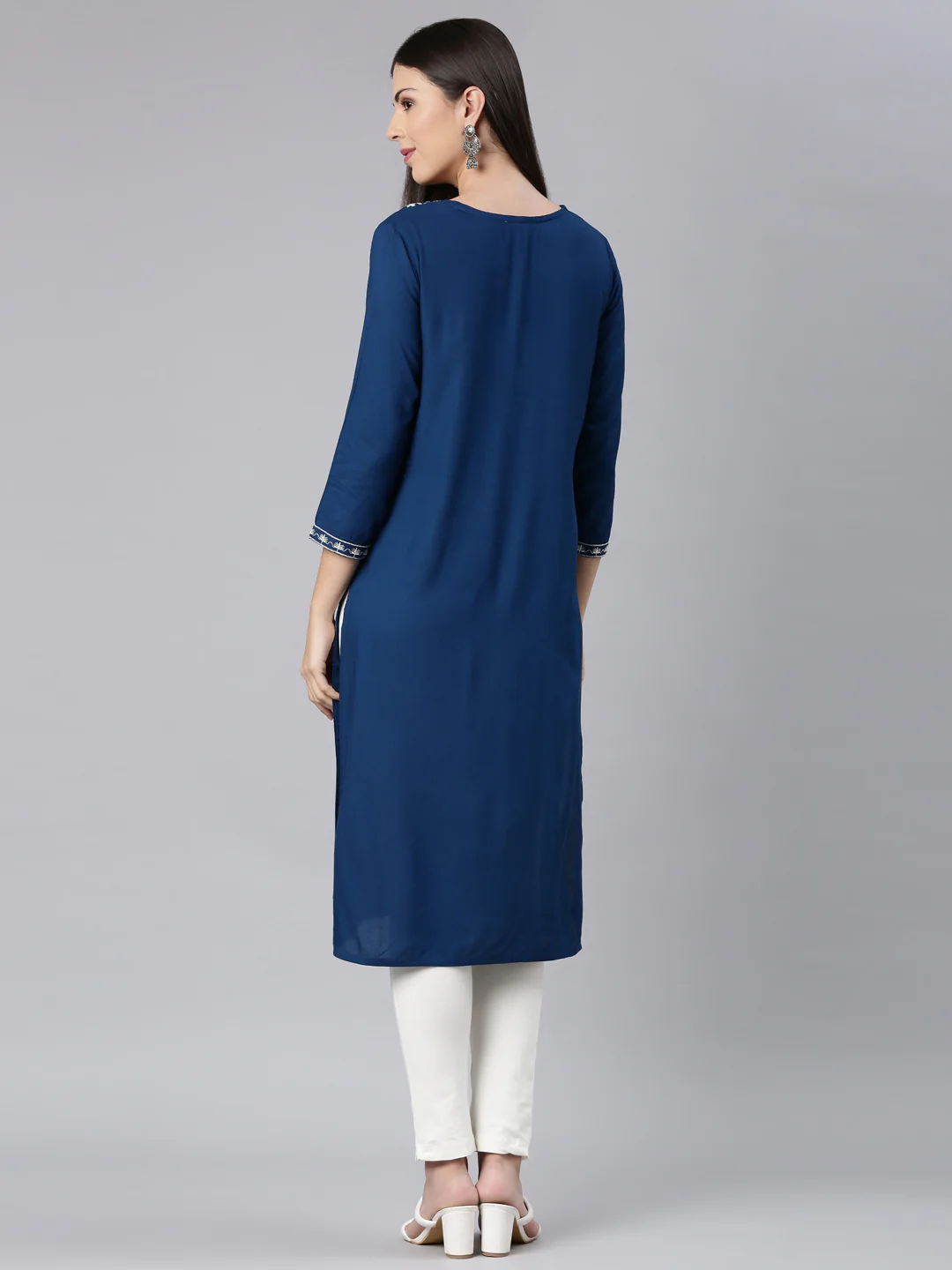 Neerus Blue Straight Casual Solid Straight Kurta - Image 4