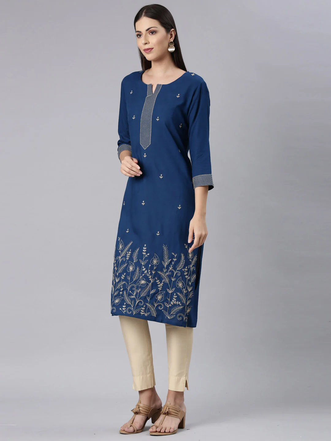 Neerus Blue Straight Casual Solid Straight Kurta - Image 2