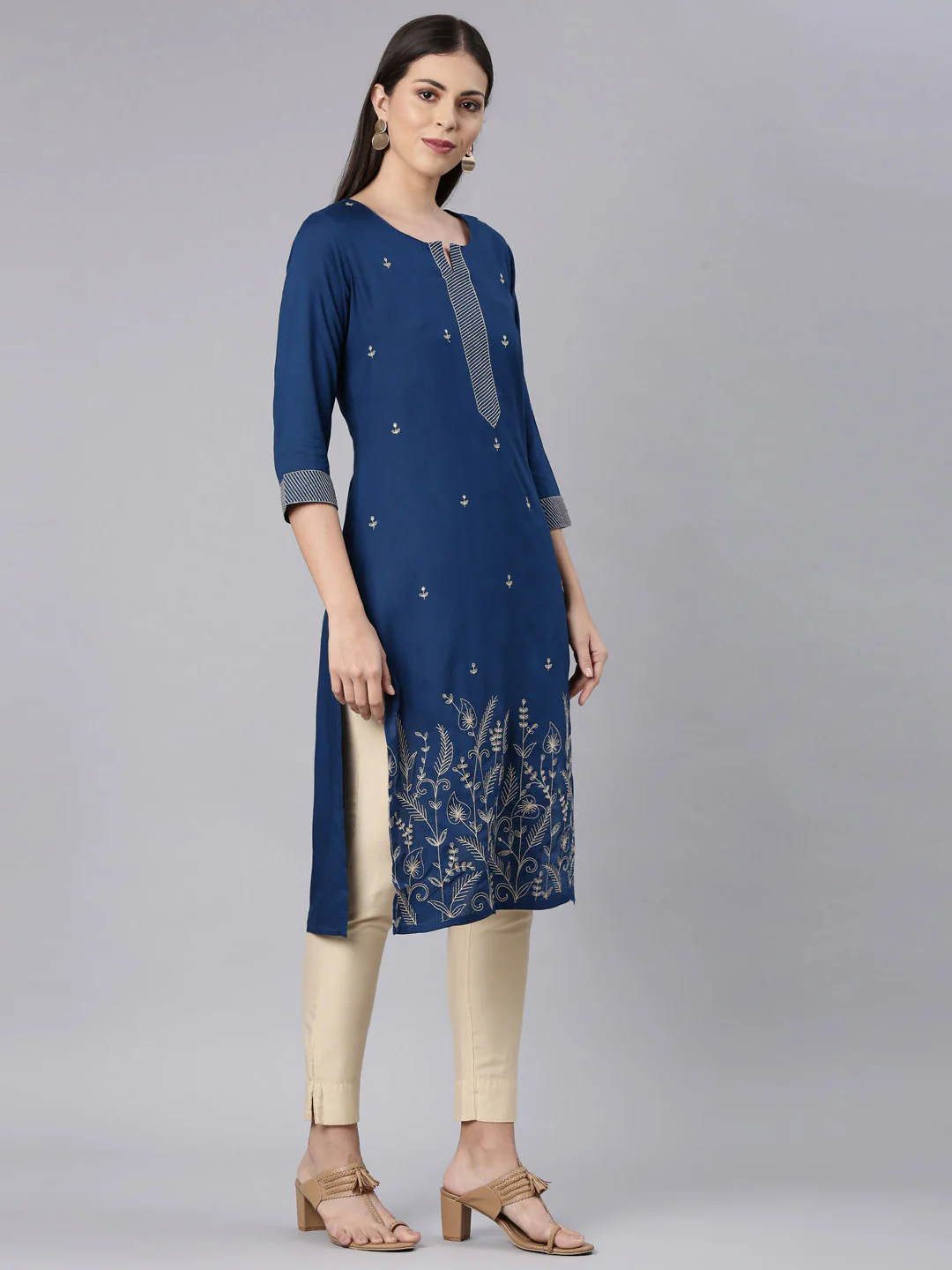 Neerus Blue Straight Casual Solid Straight Kurta - Image 3