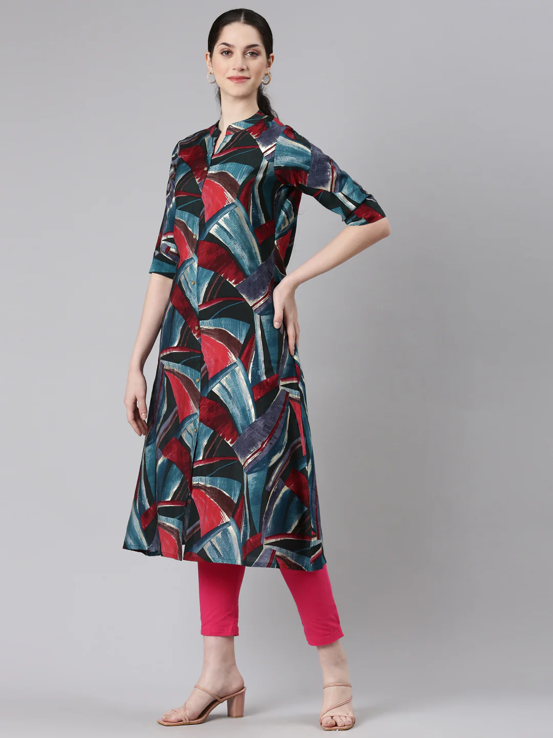 Neerus Blue Straight Casual Panelled Kurta - Image 2