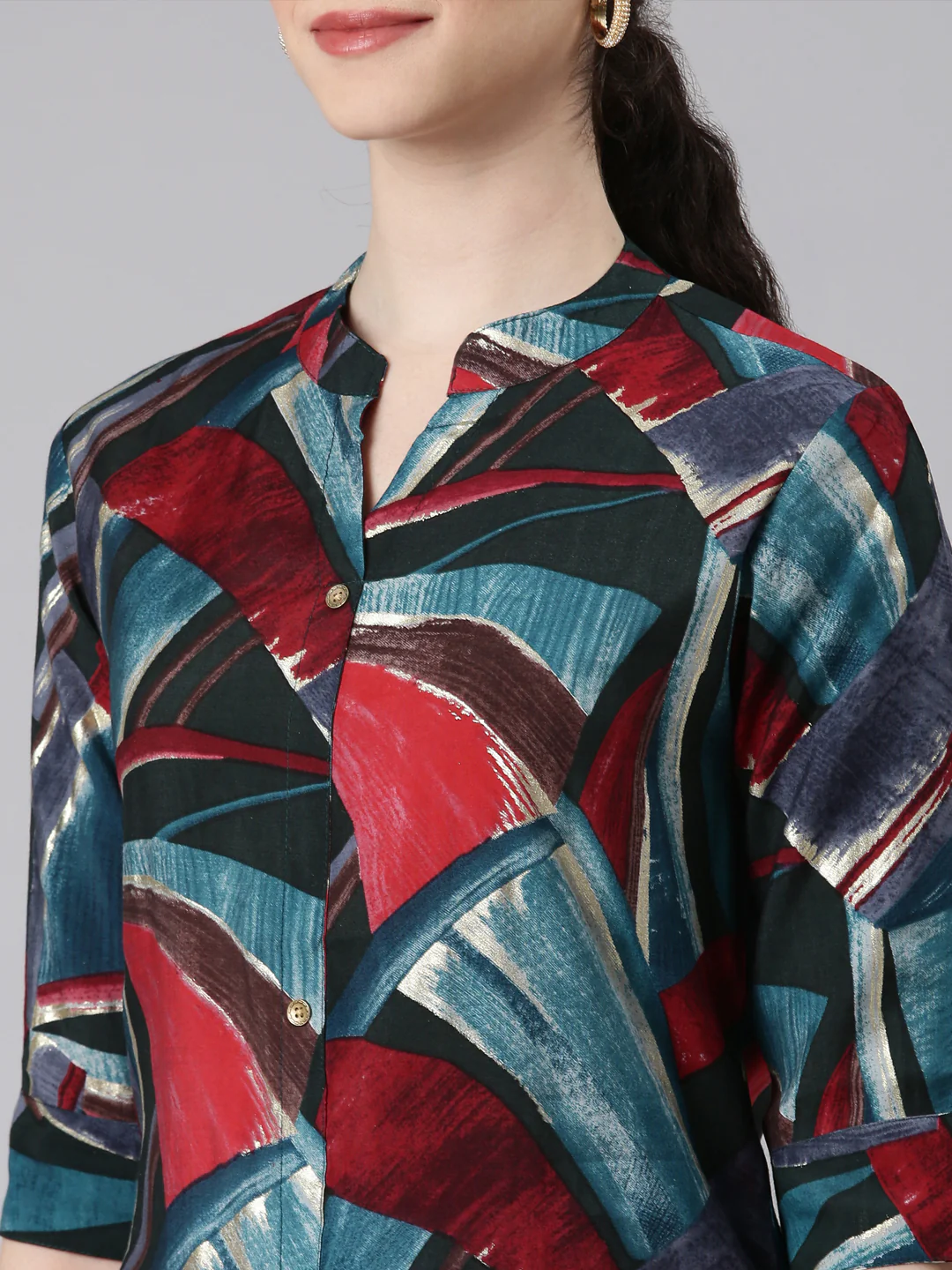 Neerus Blue Straight Casual Panelled Kurta - Image 4