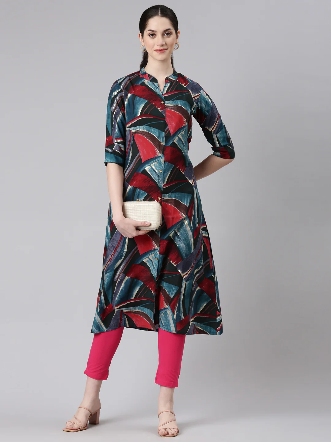 Neerus Blue Straight Casual Panelled Kurta - Image 5