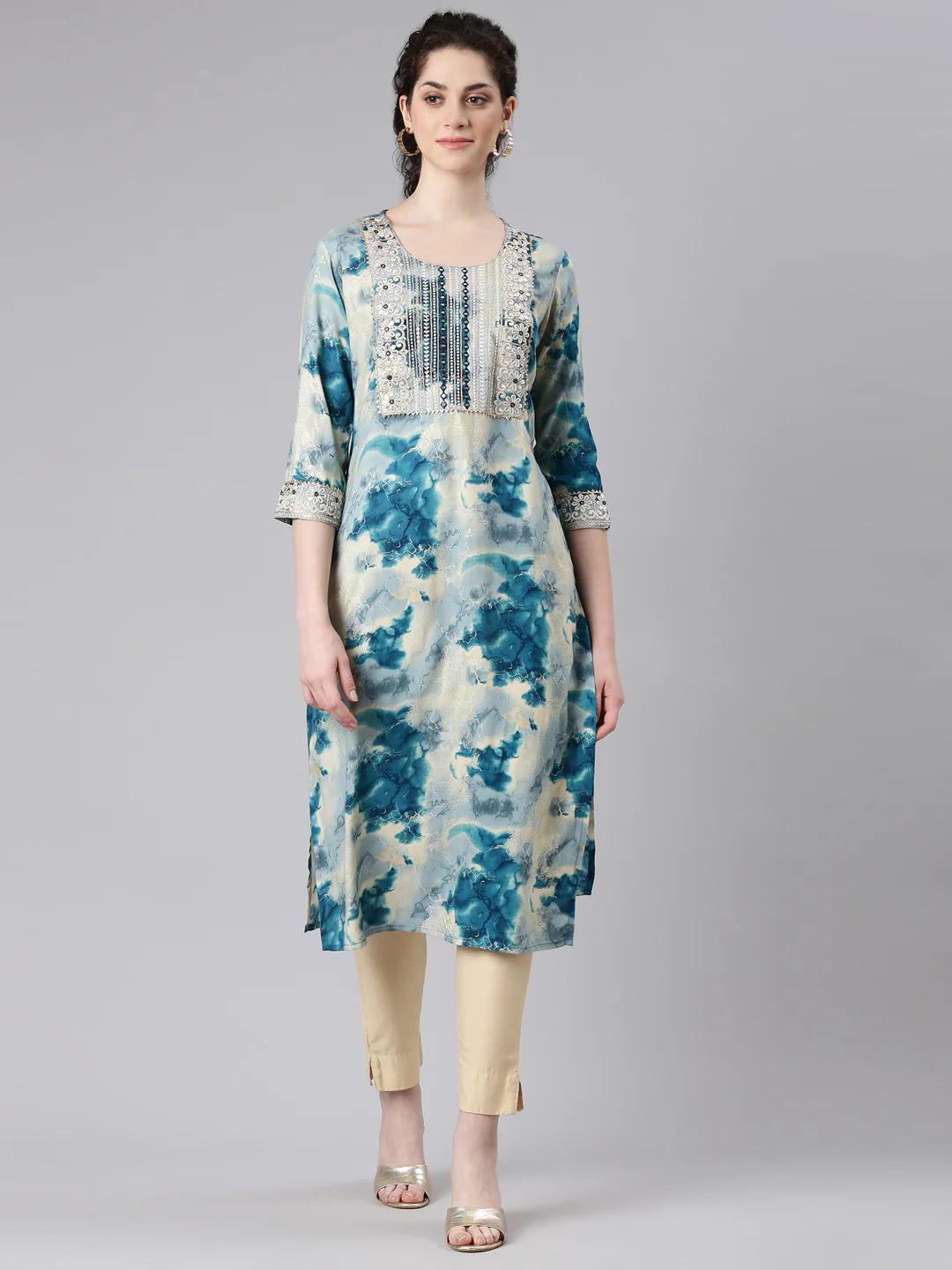 Neerus Blue Straight Casual Straight Kurta