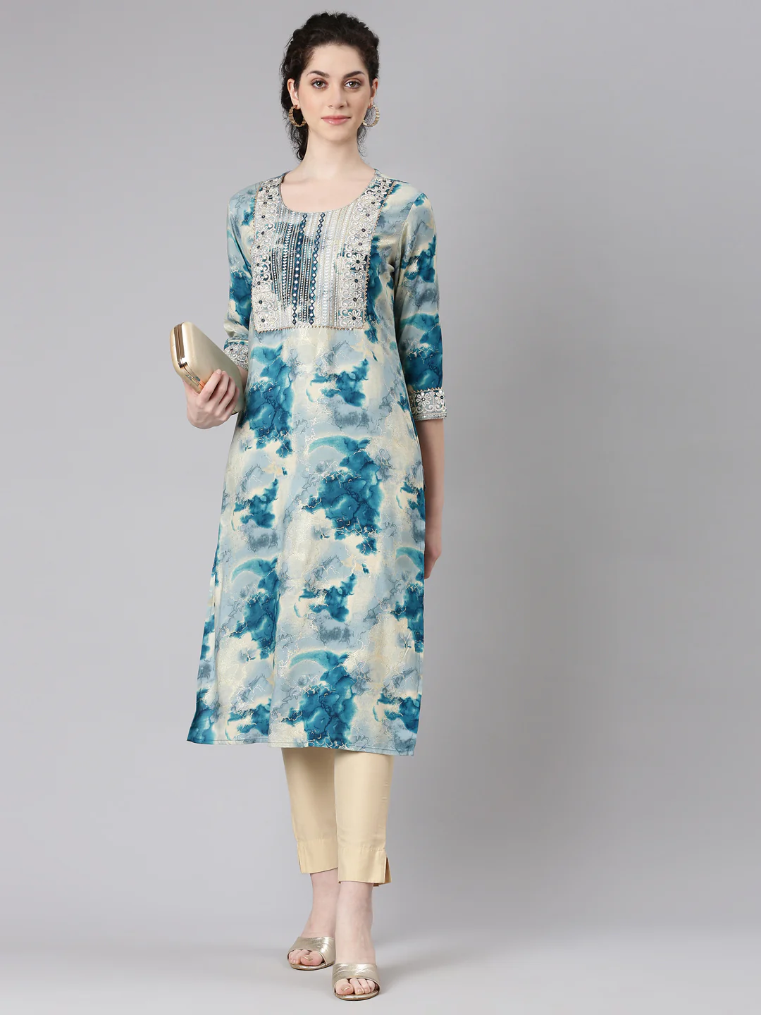 Neerus Blue Straight Casual Straight Kurta - Image 5