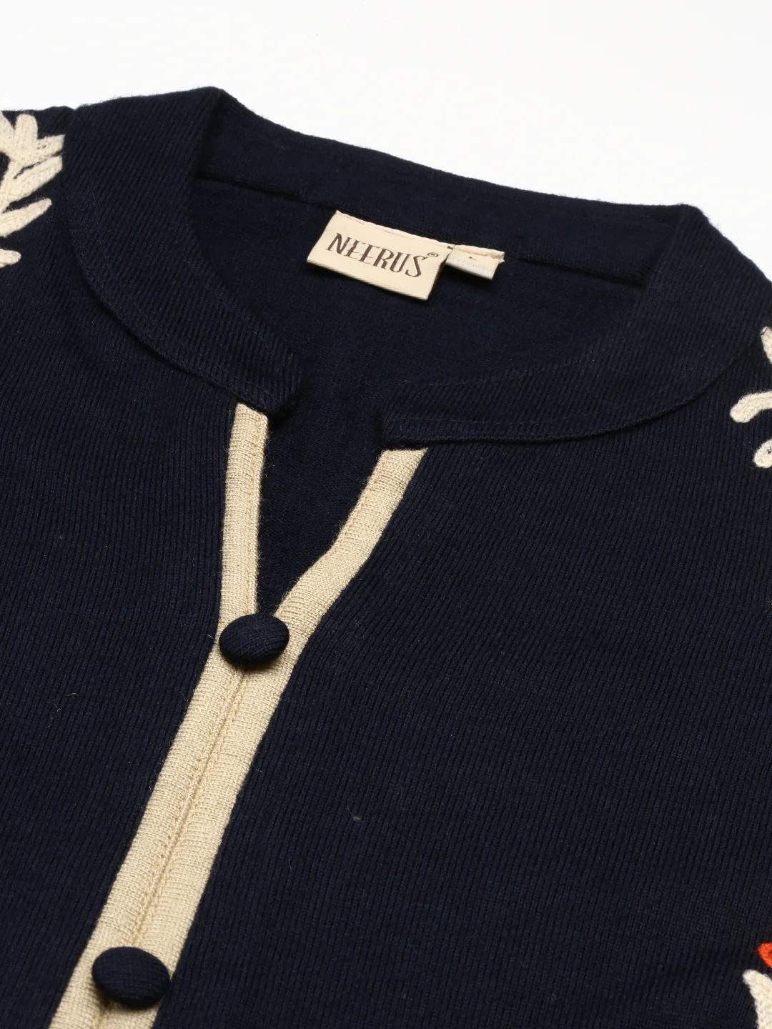 Neerus Blue Straight Embroidered Cotton Wool Kurta - Image 6
