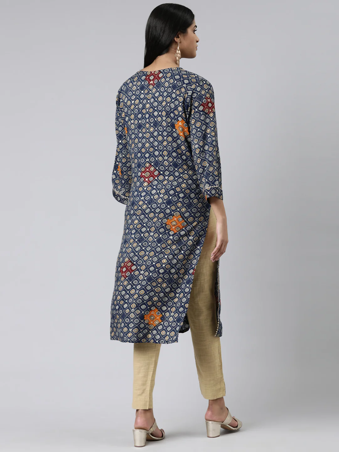 Neerus Blue Straight Embroidered Viscose Rayon Kurta - Image 3