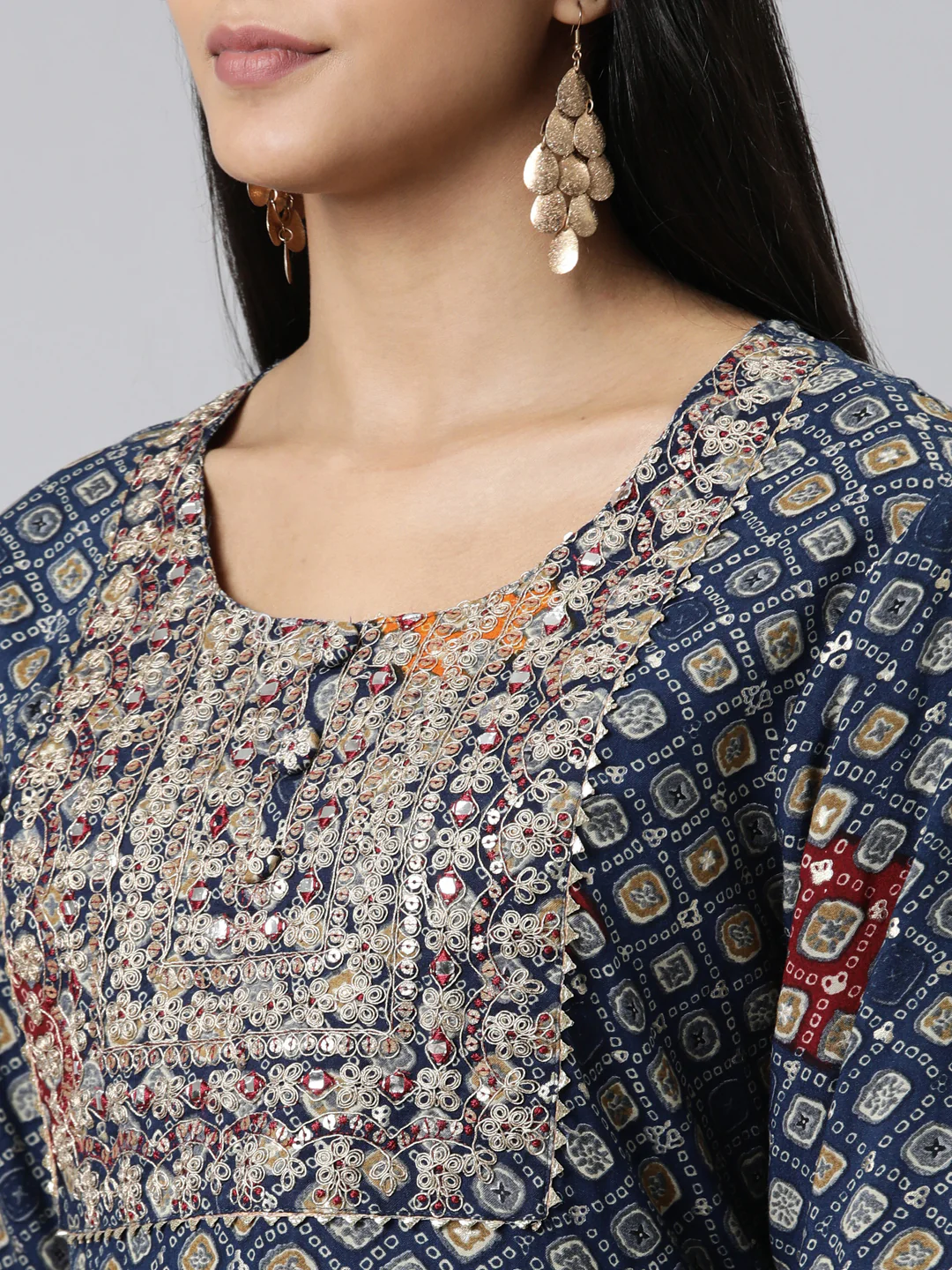 Neerus Blue Straight Embroidered Viscose Rayon Kurta - Image 4