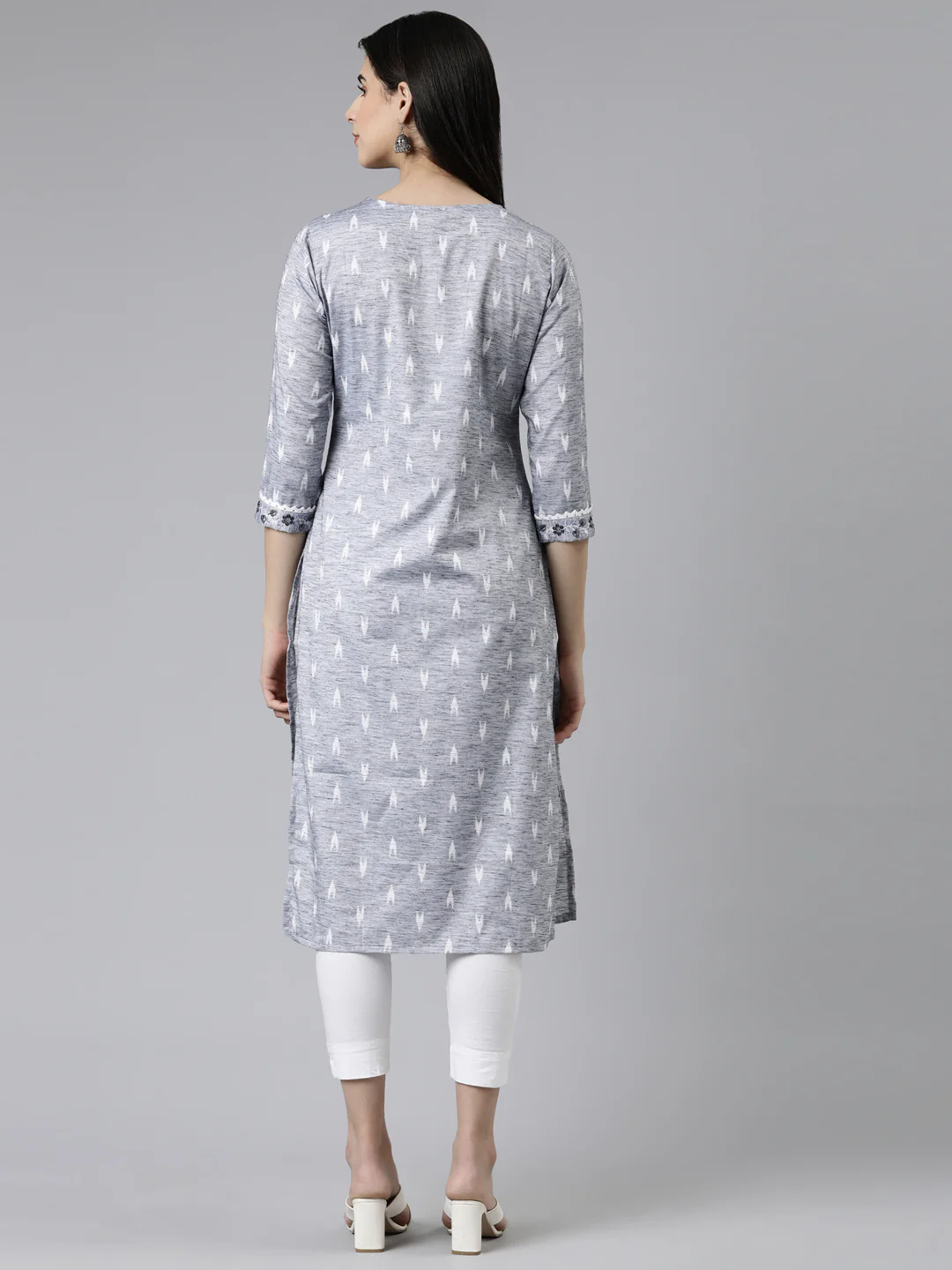 Neerus Blue Straight Printed Cotton Kurta - Image 3