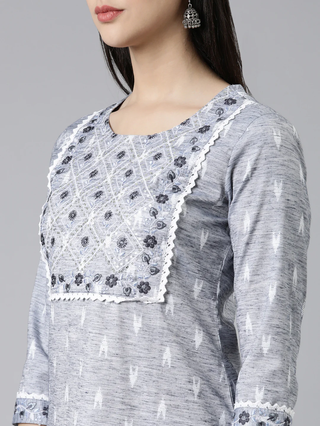 Neerus Blue Straight Printed Cotton Kurta - Image 4