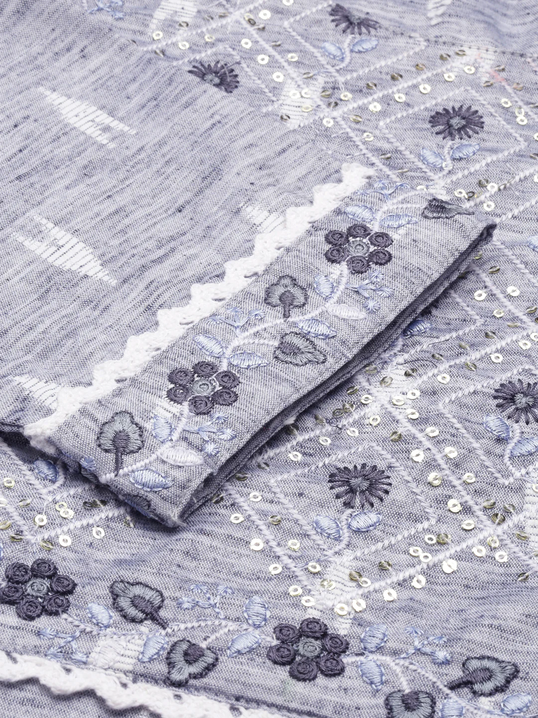 Neerus Blue Straight Printed Cotton Kurta - Image 5
