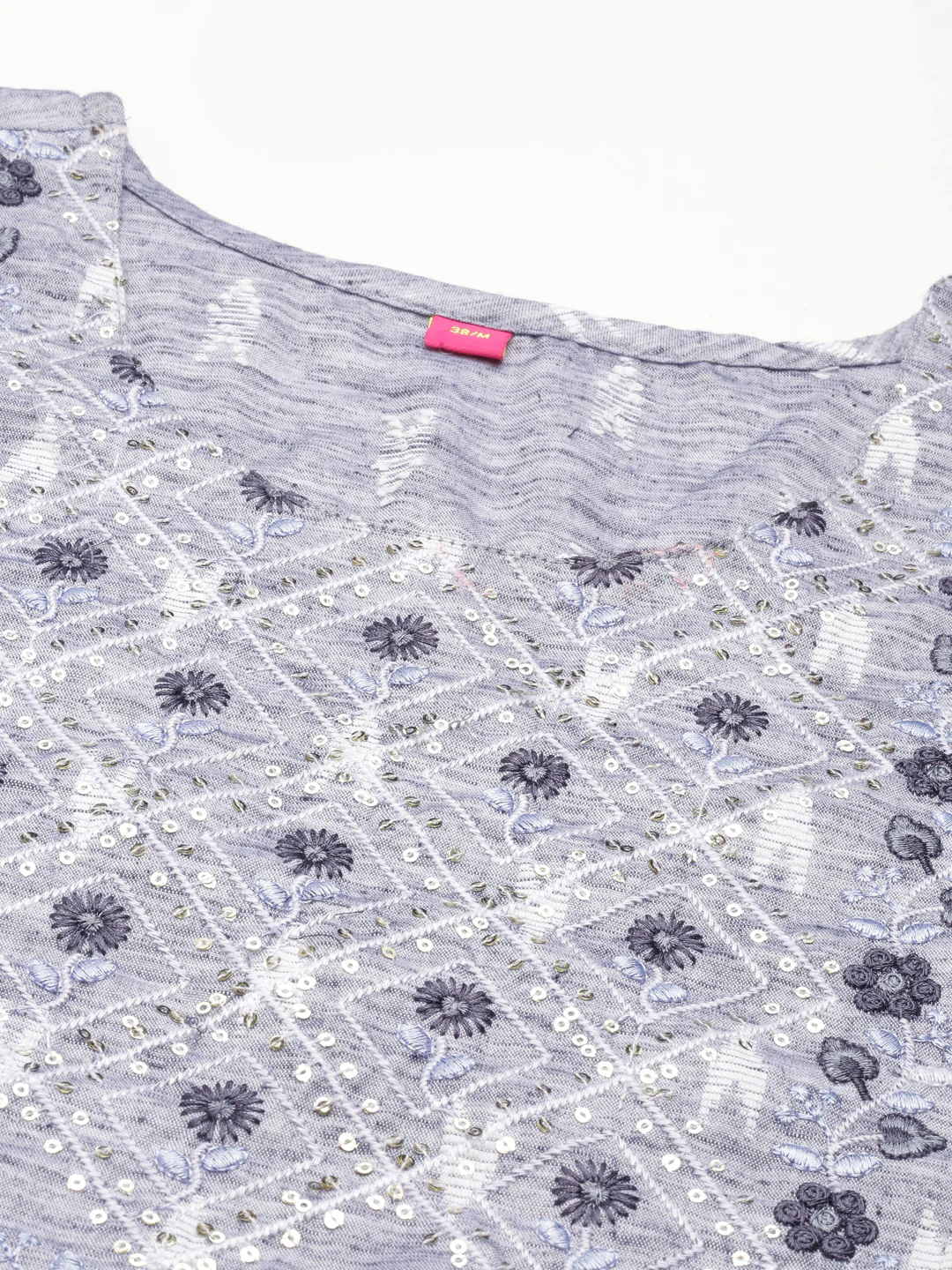 Neerus Blue Straight Printed Cotton Kurta - Image 6