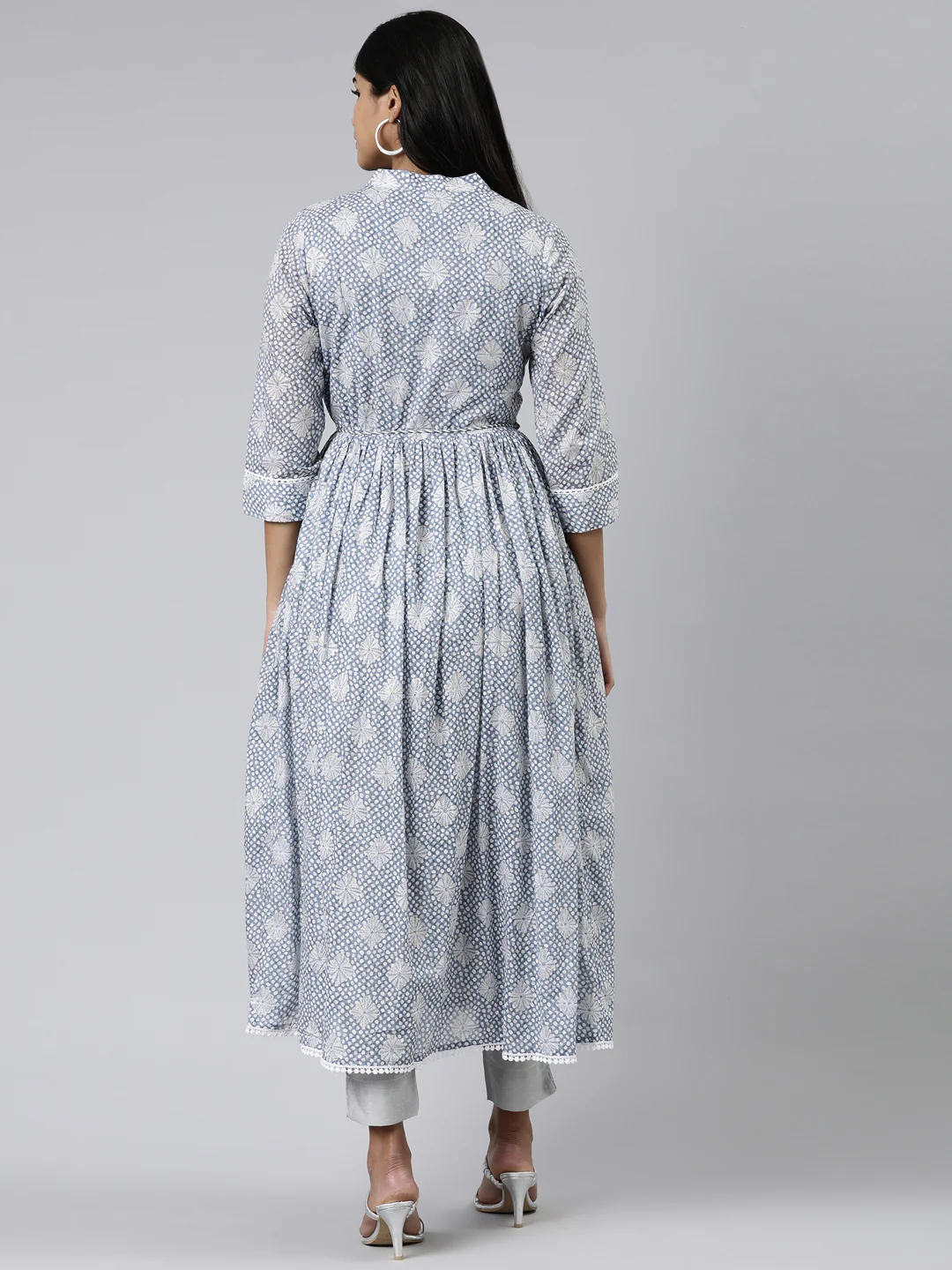 Neerus Blue Straight Printed Cotton Kurta - Image 3