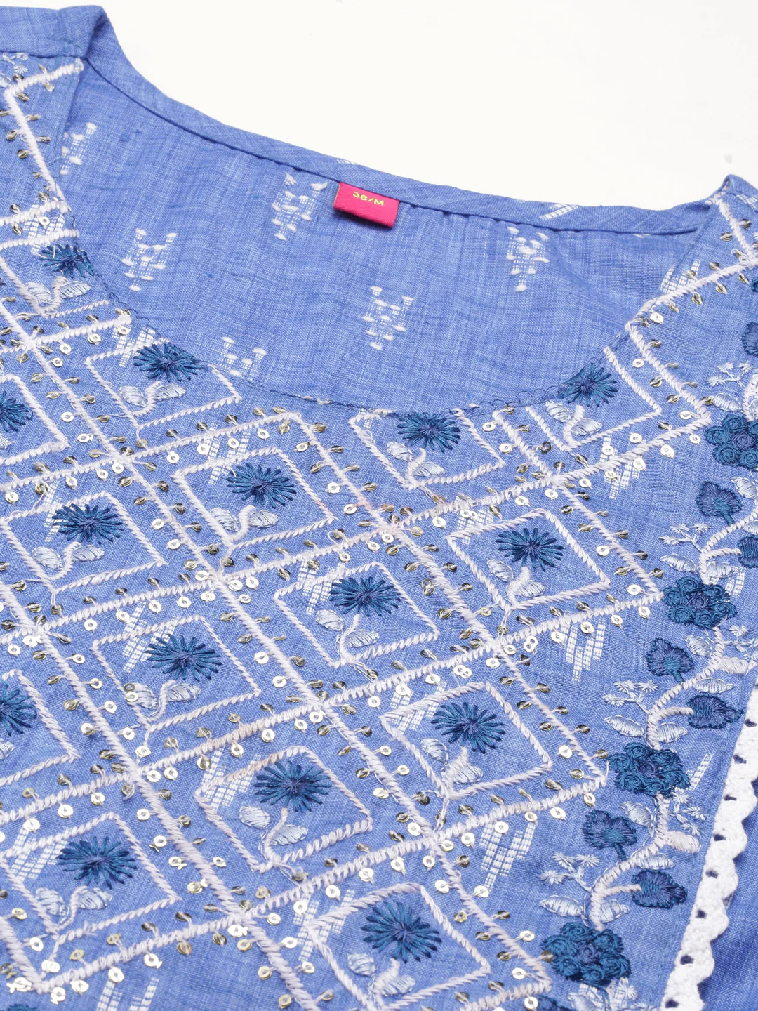 Neerus Blue Straight Printed Cotton Kurta - Image 6