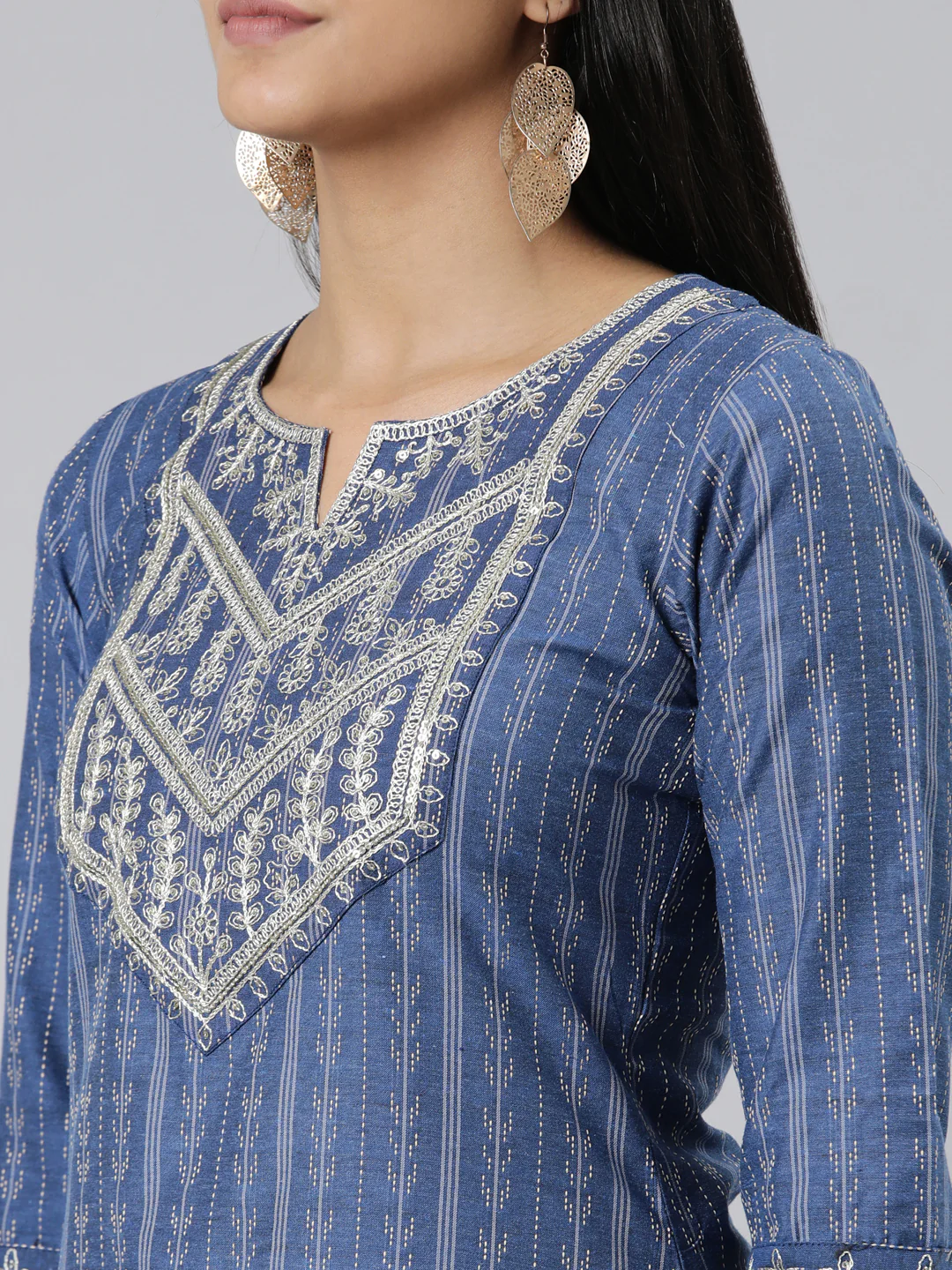 Neerus Blue Straight Printed Viscose Rayon Kurta - Image 5