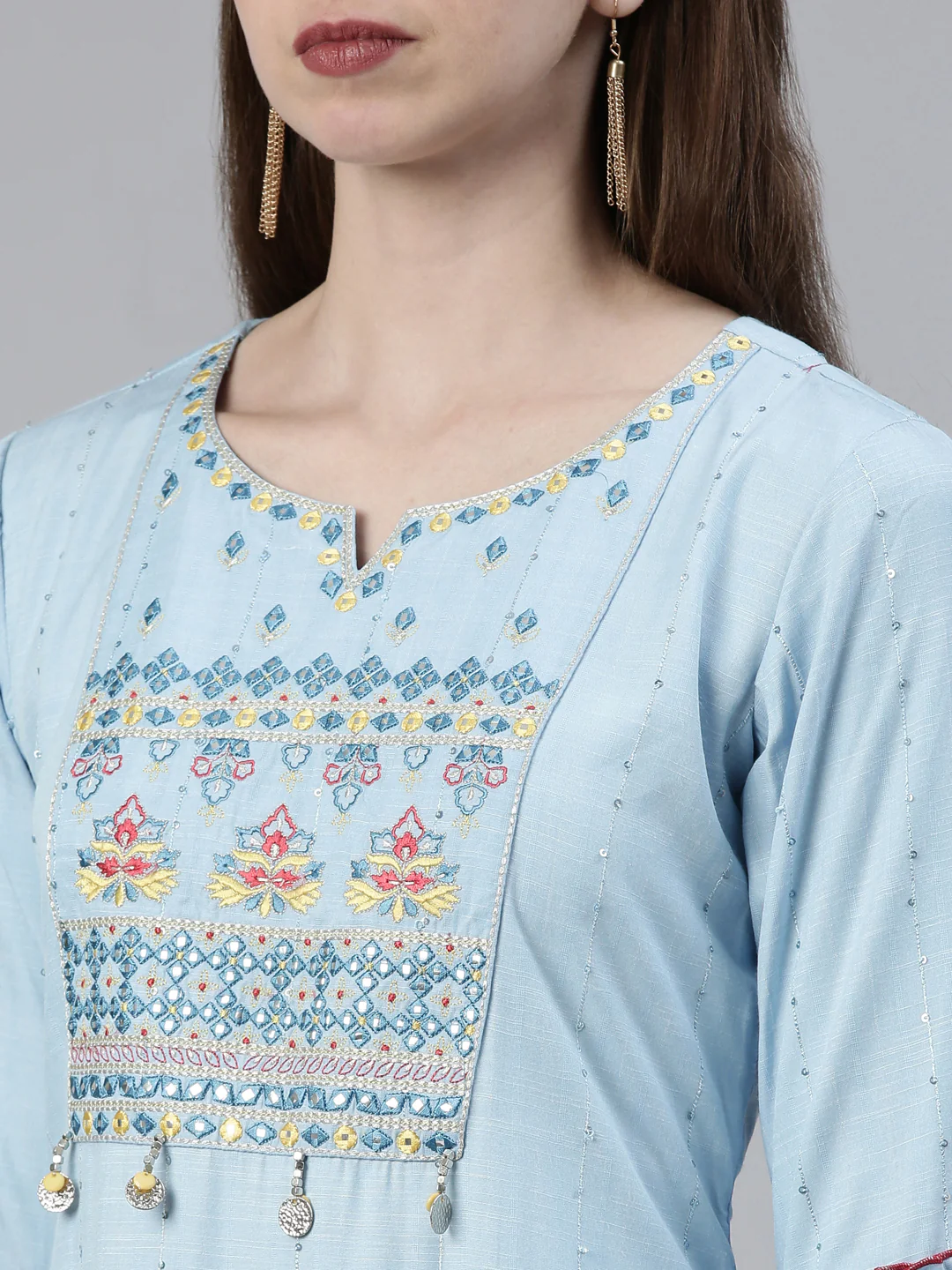 Neerus Blue Straight Regular Viscose Rayon Kurta - Image 4