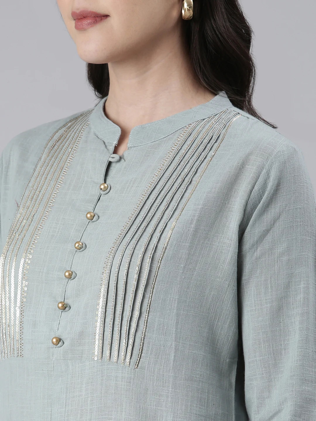 Neerus Blue Straight Solid Cotton Kurta - Image 4