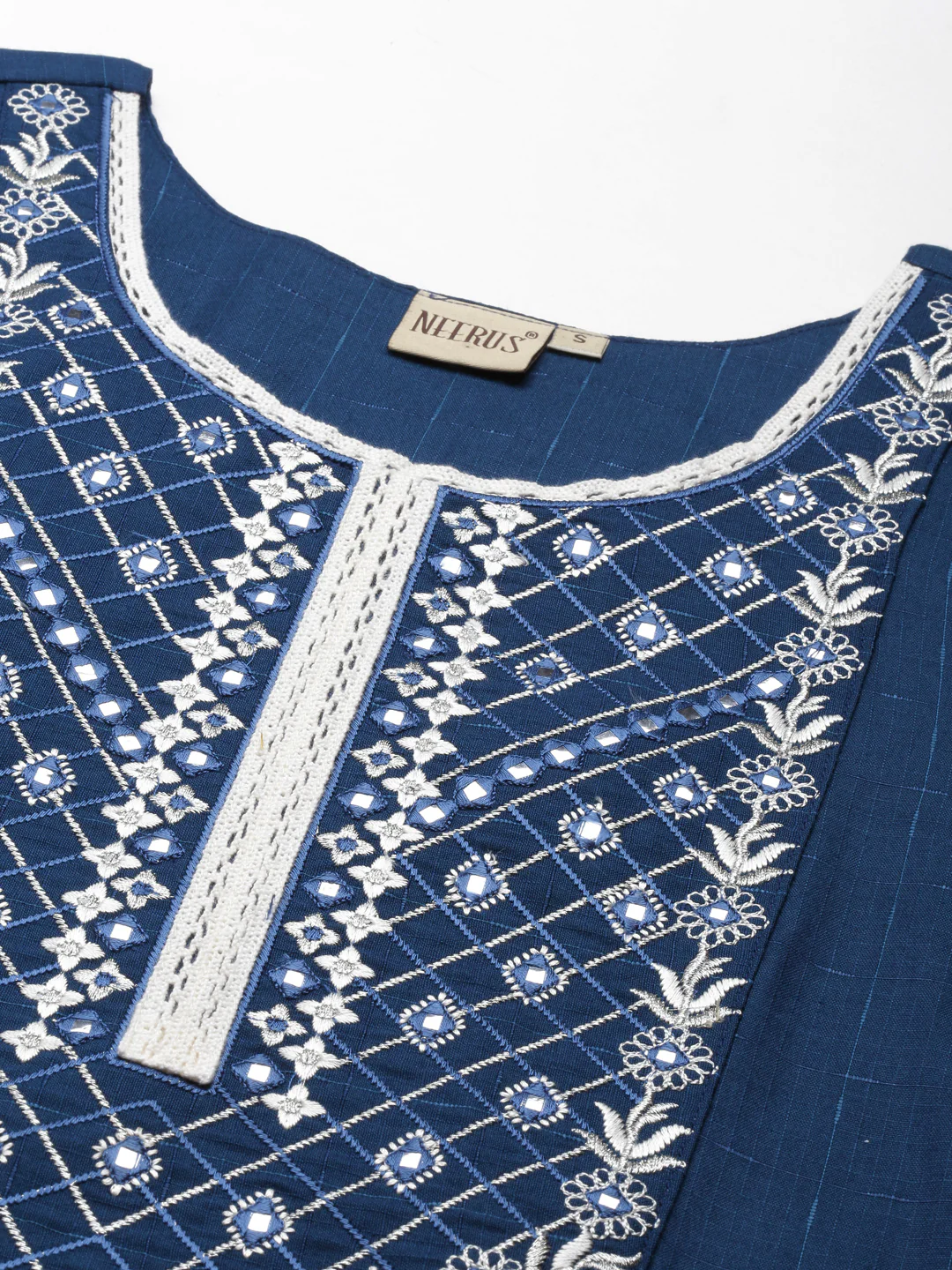 Neerus Blue Straight Solid Cotton Kurta - Image 6