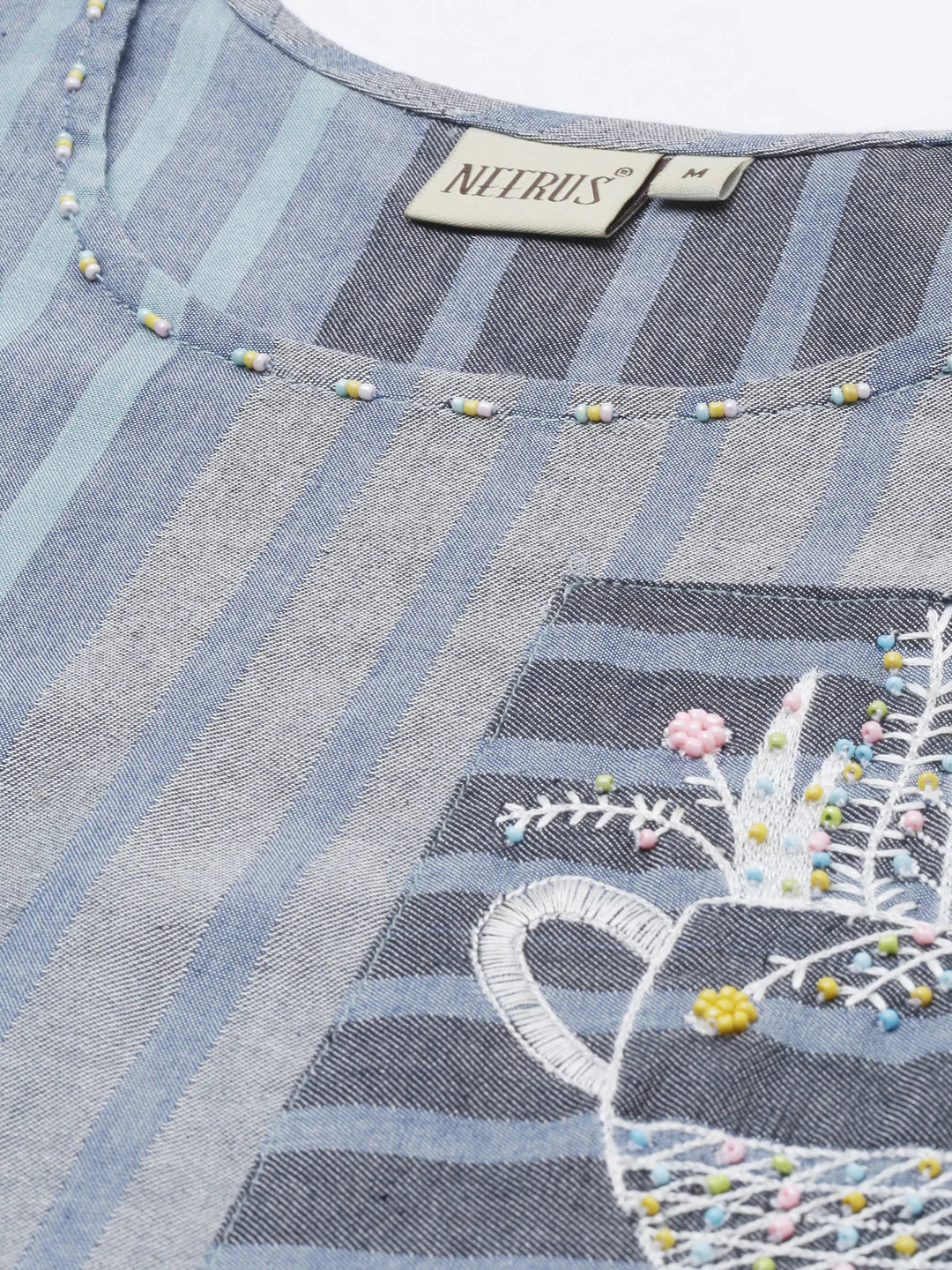 Neerus Blue Striped Flared Kurta - Image 2