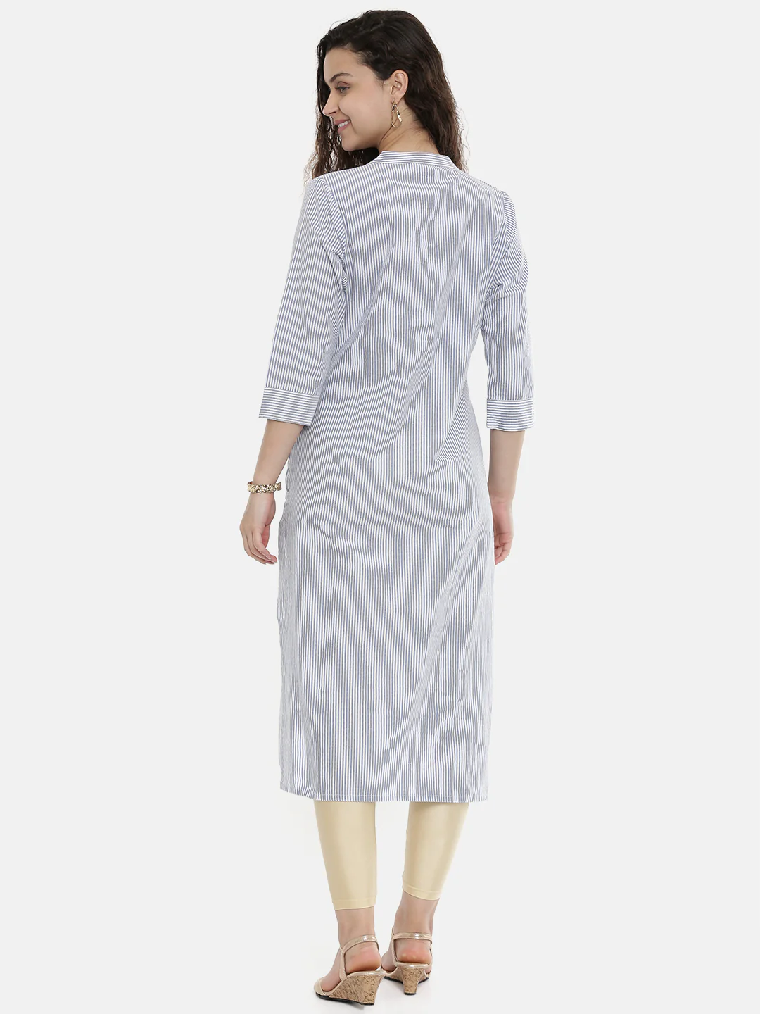 Neerus Blue Striped Straight Kurta - Image 5