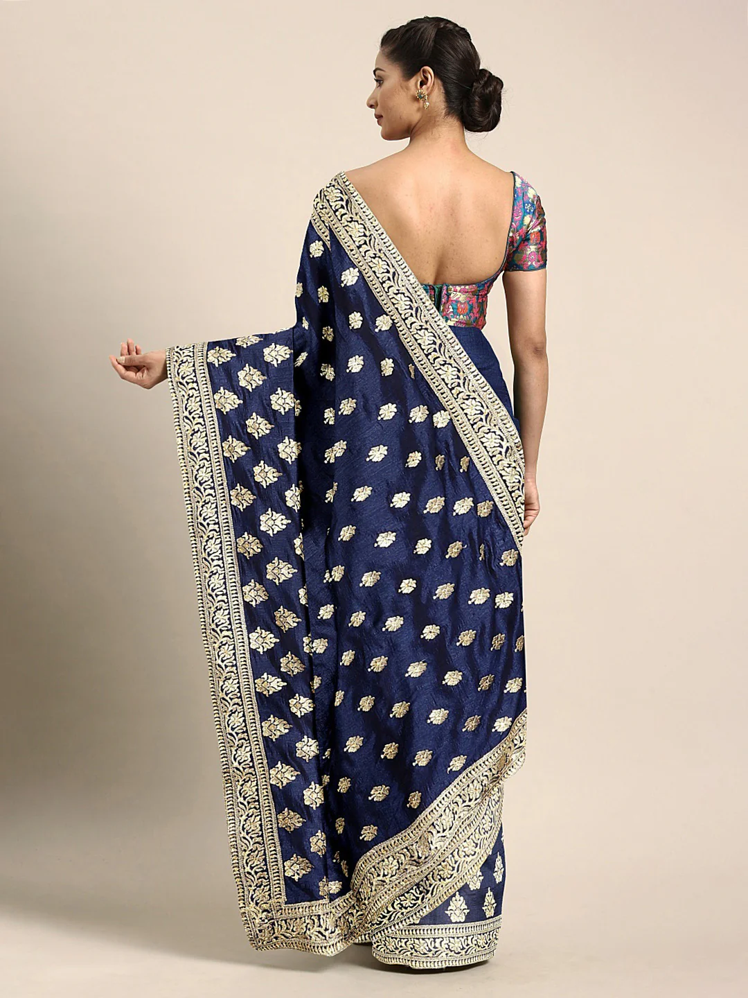Neerus Blue Textured Saree With Blouse - Image 2