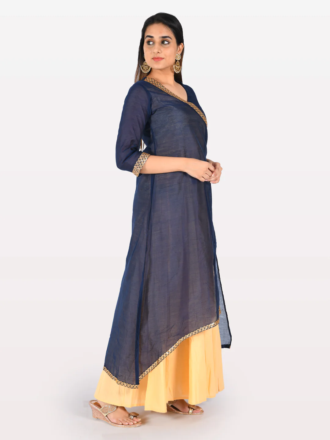 Neerus Blue & Yellow Angrakha Kurta - Image 2