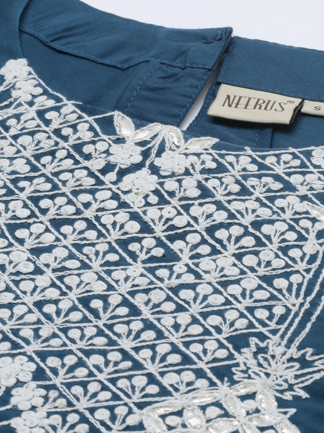 Neerus Blue Zari A Line Kurta - Image 4