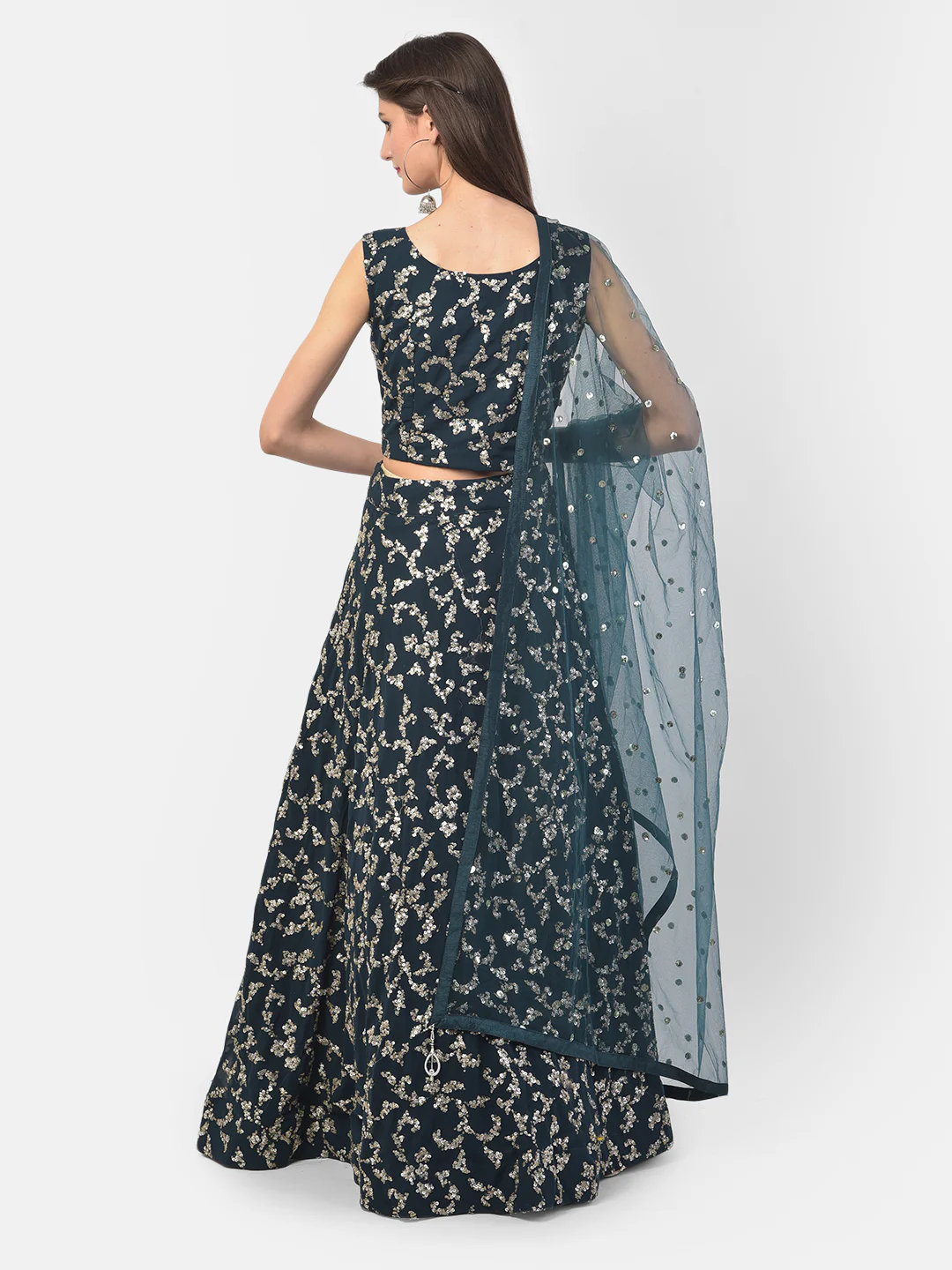 Neerus Bottle Green Color Georgette Fabric Ghagra Set - Image 3