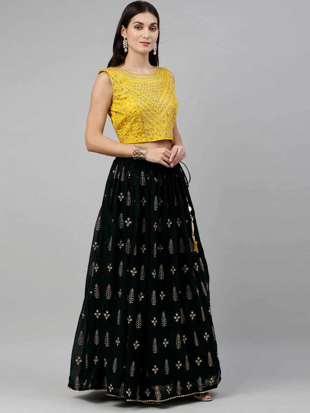 Neerus Bottle Green Color Georgette Fabric Ghagra Set - Image 6