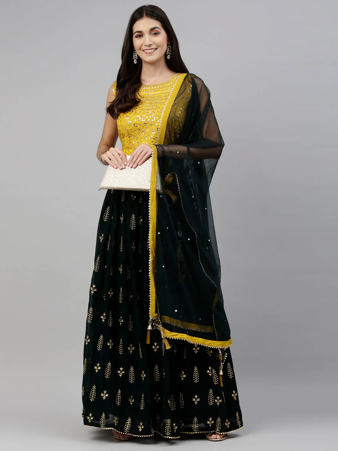 Neerus Bottle Green Color Georgette Fabric Ghagra Set - Image 8