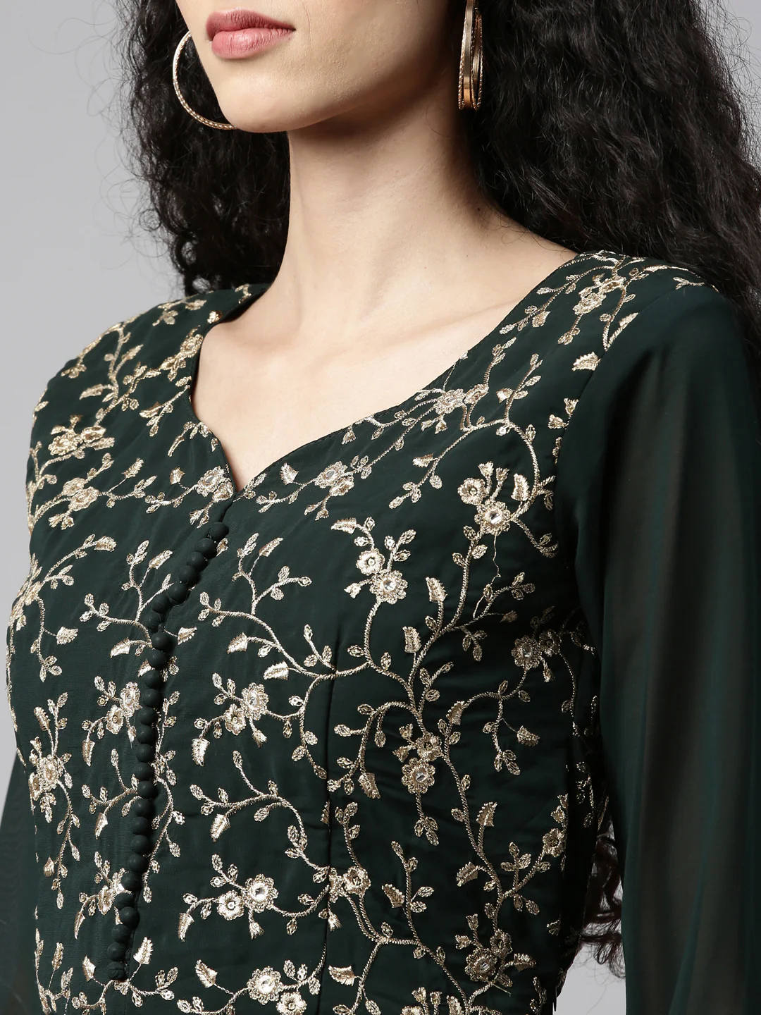 Neerus Bottle Green Color Georgette Fabric Kurta Set - Image 2