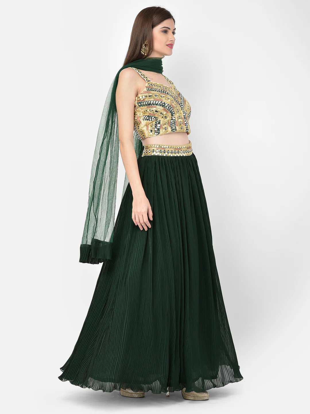 Neerus Bottle Green Color Georgette Fabric Lehenga Choli - Image 2