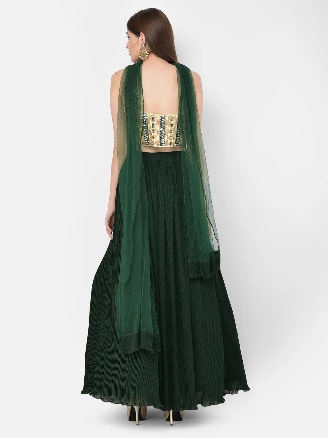 Neerus Bottle Green Color Georgette Fabric Lehenga Choli - Image 3