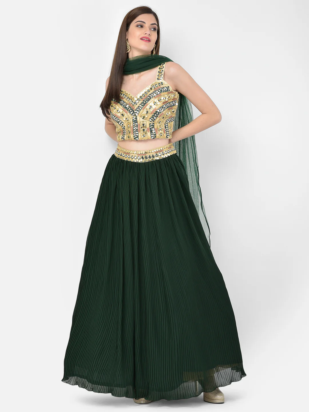 Neerus Bottle Green Color Georgette Fabric Lehenga Choli - Image 5