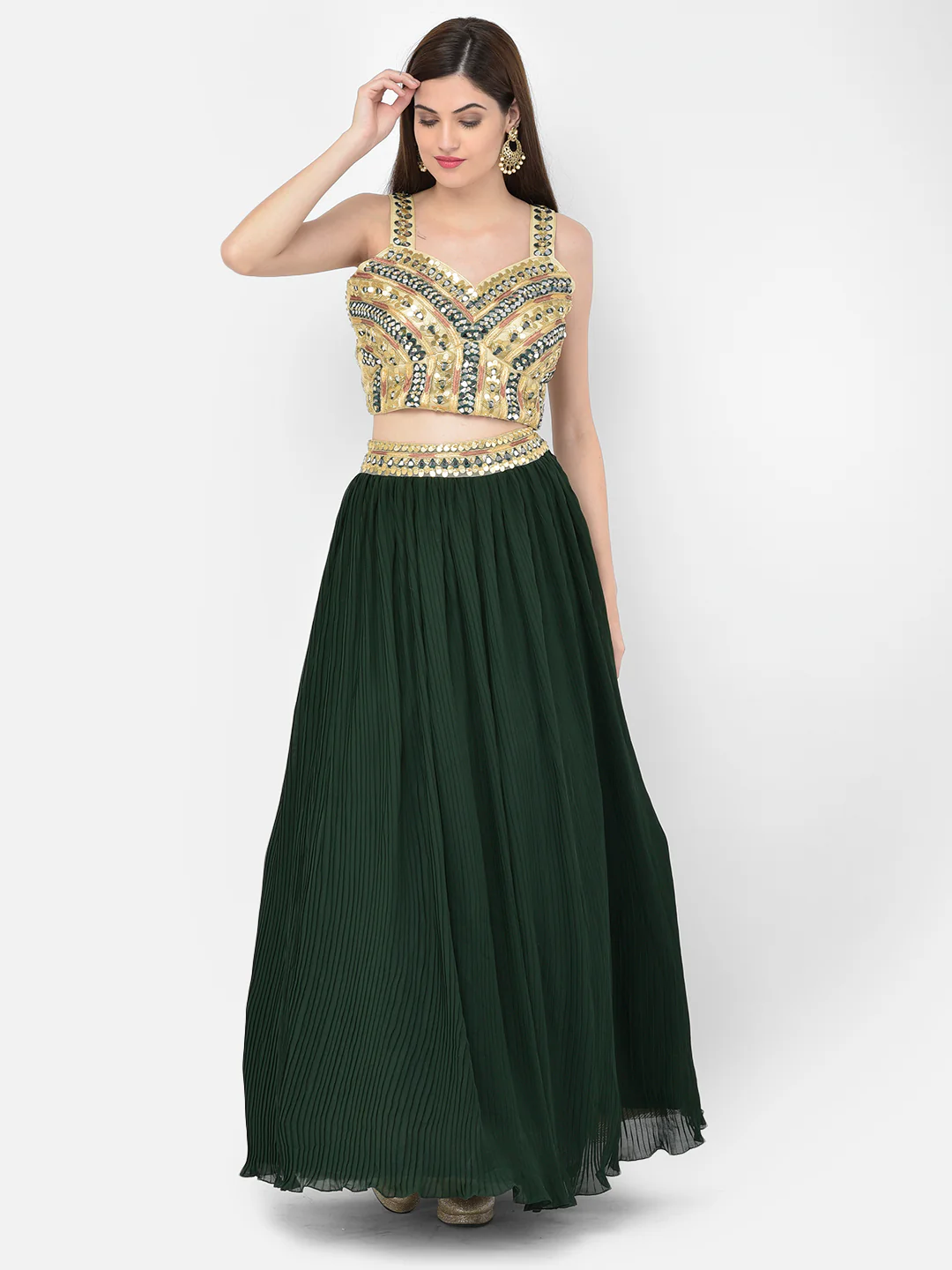 Neerus Bottle Green Color Georgette Fabric Lehenga Choli - Image 8