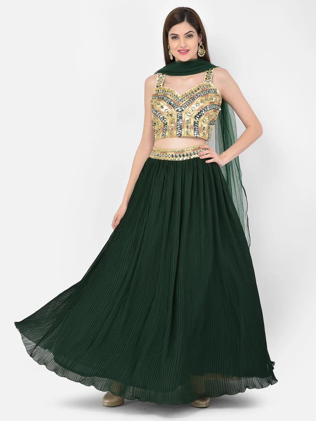 Neerus Bottle Green Color Georgette Fabric Lehenga Choli - Image 9