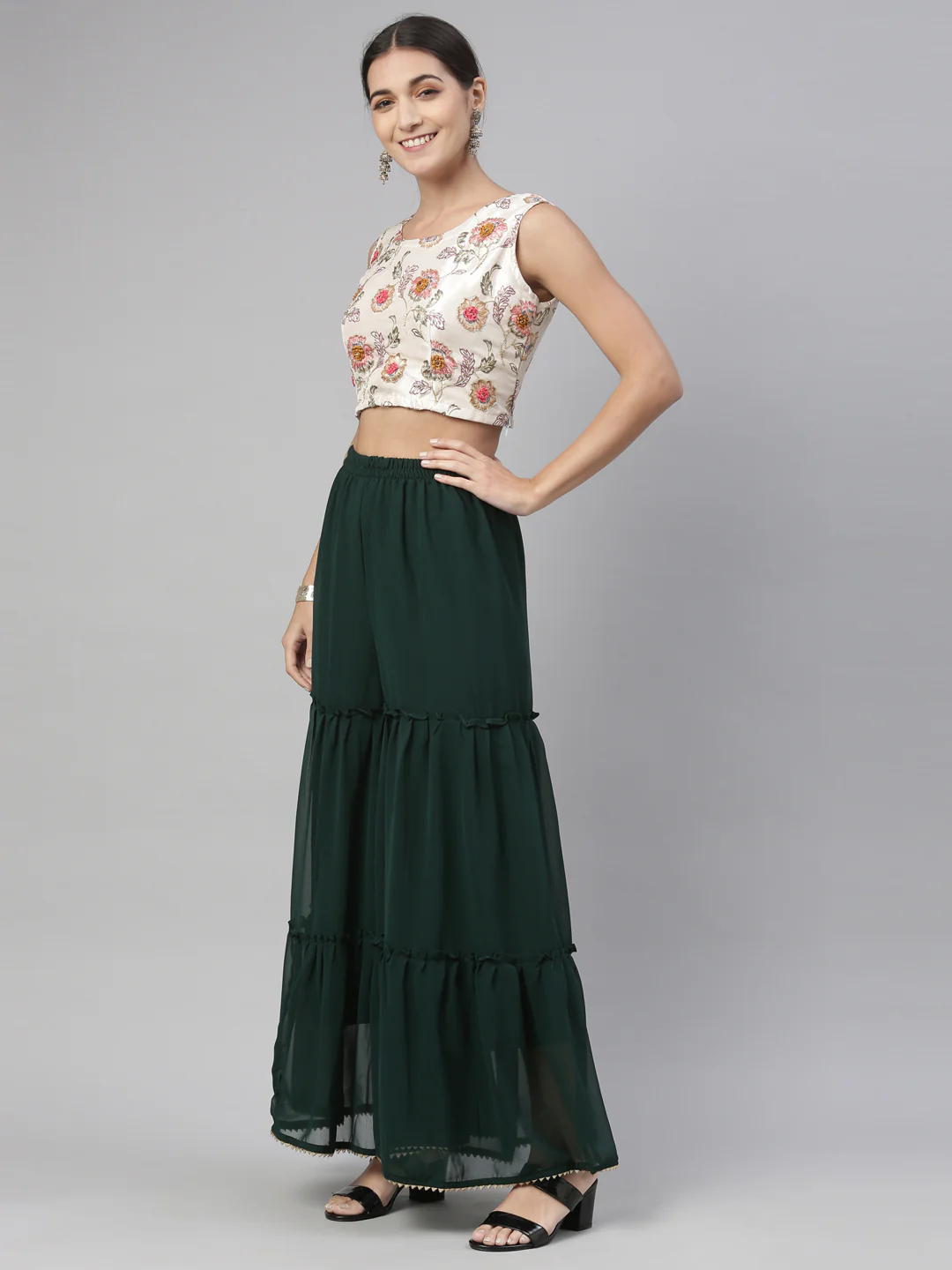 Neerus Bottle Green Color Georgette Fabric Suit Set - Image 5