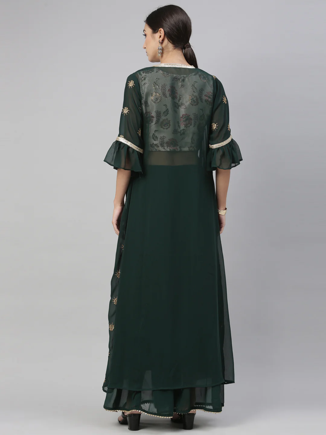 Neerus Bottle Green Color Georgette Fabric Suit Set - Image 7