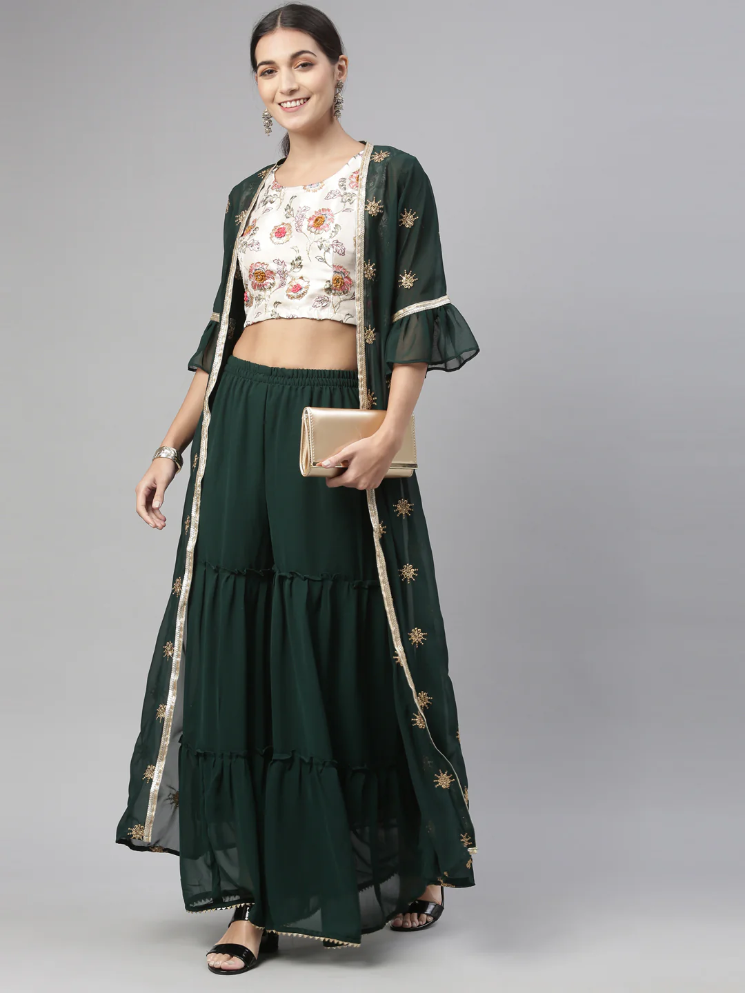 Neerus Bottle Green Color Georgette Fabric Suit Set - Image 8