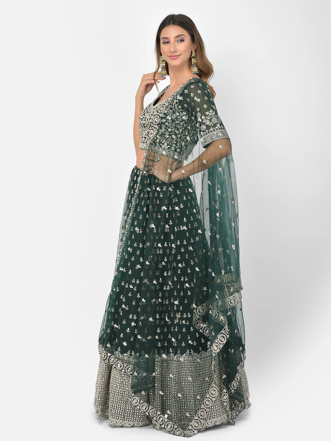 Neerus Bottle Green Color Nett Fabric Lehenga Choli - Image 2